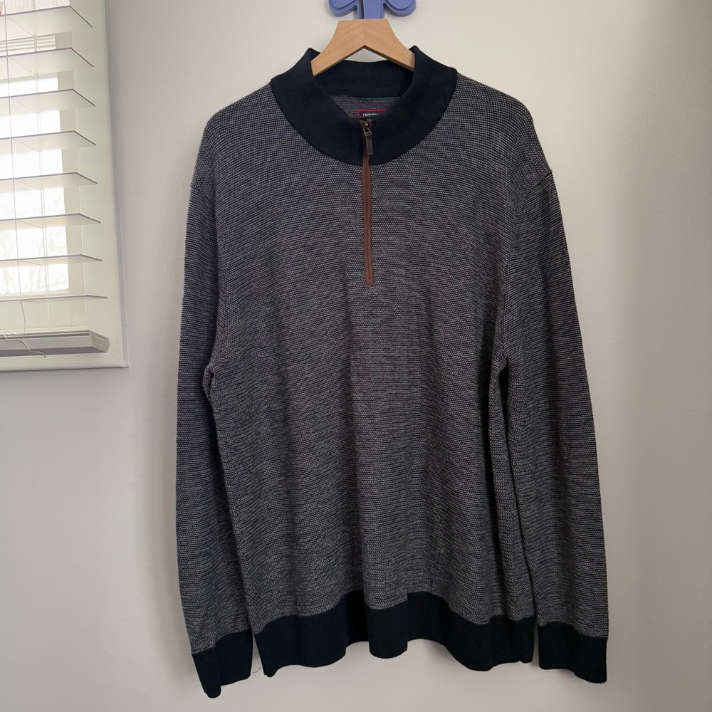 Untuckit Men’s XXXL Birdseye Merino Wool Quarter-Zip Sweater Belguardo Jacqaurd‎